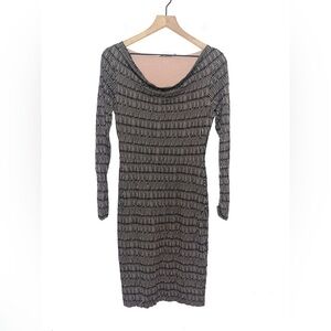 BODEN Long Sleeve Sheath Dress Black Printed Draped Neck Size 6R Wool Blend